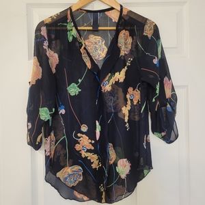 Blue Rain Floral Blue Top Blouse, Size S